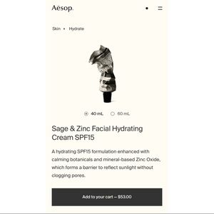Aēsop Sage & Zinc Facial Hydrating Cream SPF 15